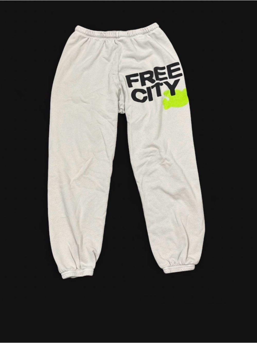 Free City Sweatpants XS Light Gray Graphic Logo Neon Accent Joggers